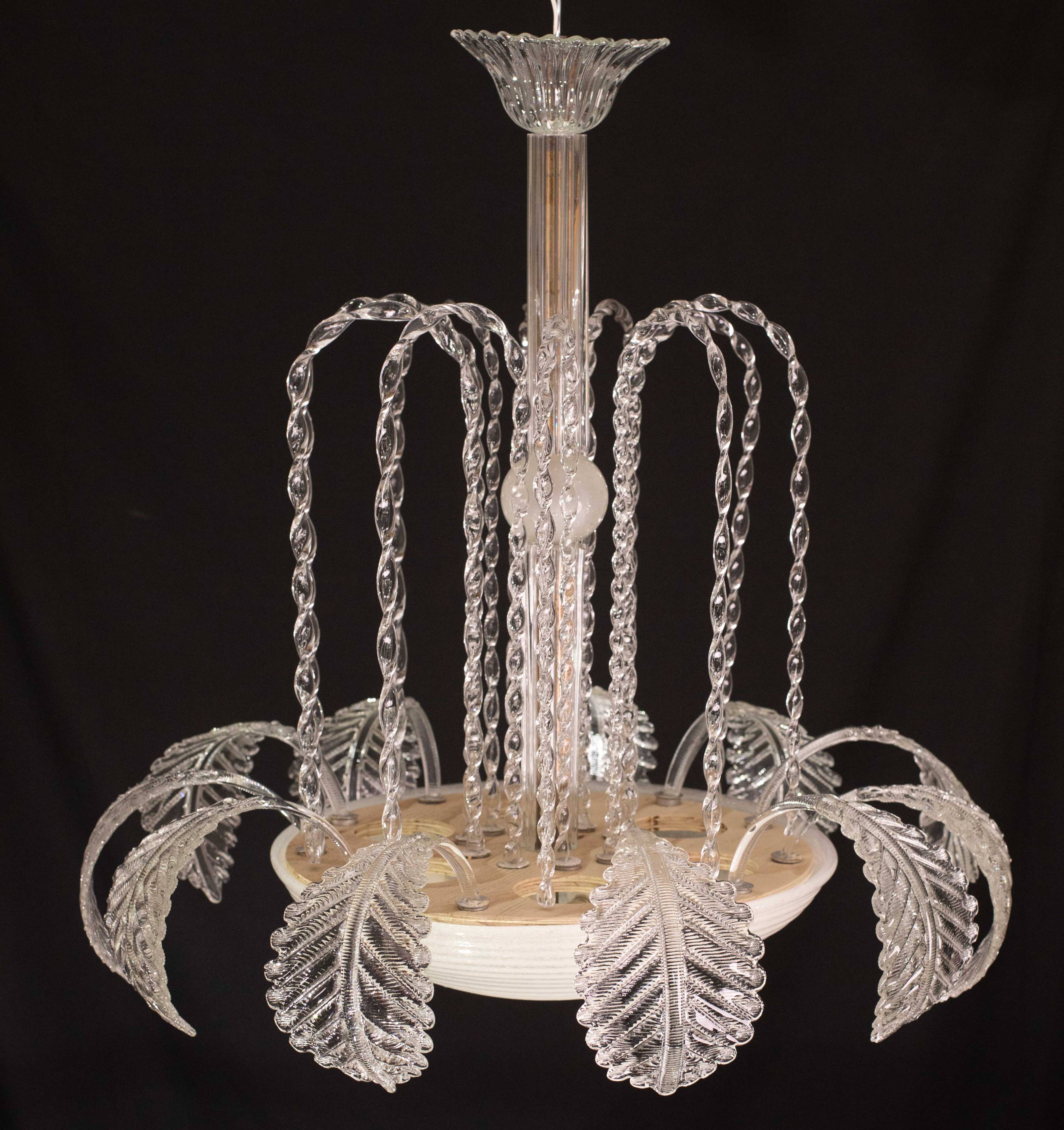 Elegant Art Decò, Barovier & Toso Chandelier, Murano Glass, 1950s