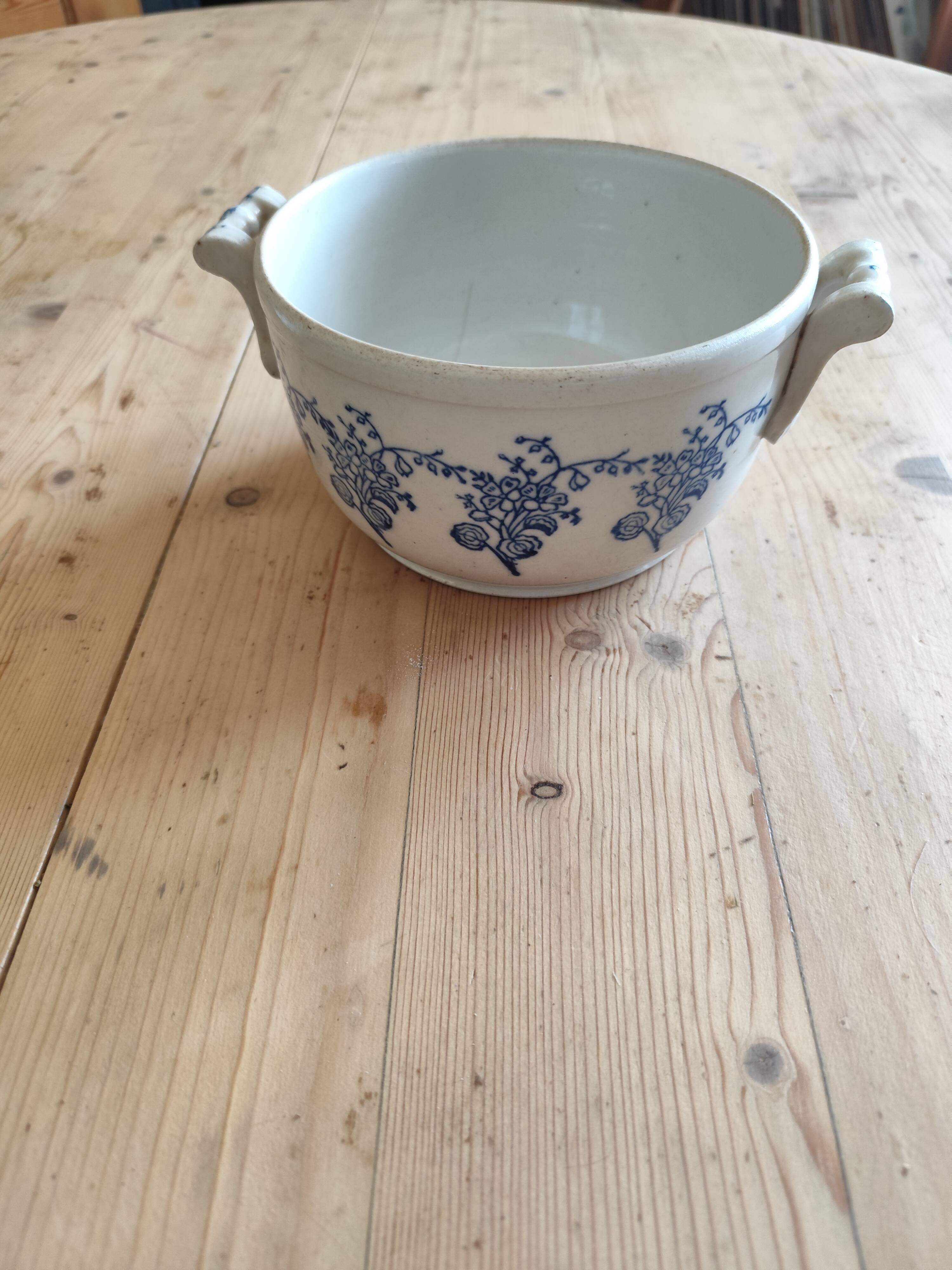 Ceramic tureen from St Uze, France - blue earthenware salad bowl