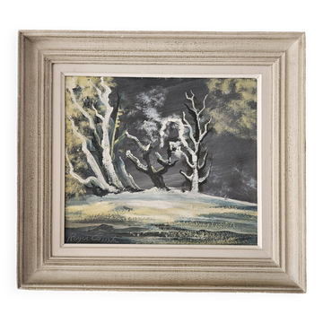 Oil painting on panel Winter Landscape signed Roger Comte