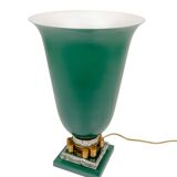 Art Deco period green lacquered metal cornet lamp