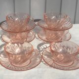 6 cups/under cups pink glass "rosaline" Arcoroc France - vintage