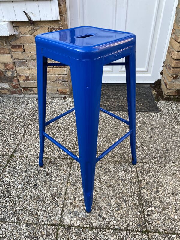 Tabouret de bar industriel TOLIX H75 empilables bleu
