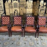 Suite of 4 armchairs period Restoration leather and mahogany