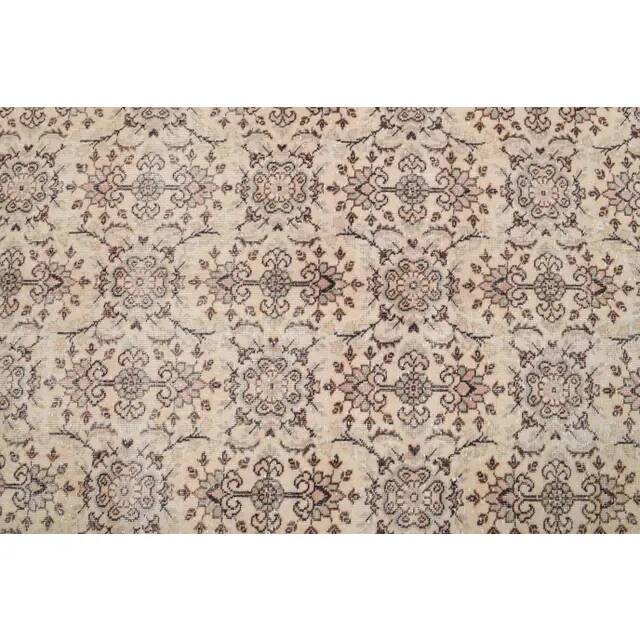Vintage Turkish Hand-Knotted Wool Cotton Beige Area Rug 202x322