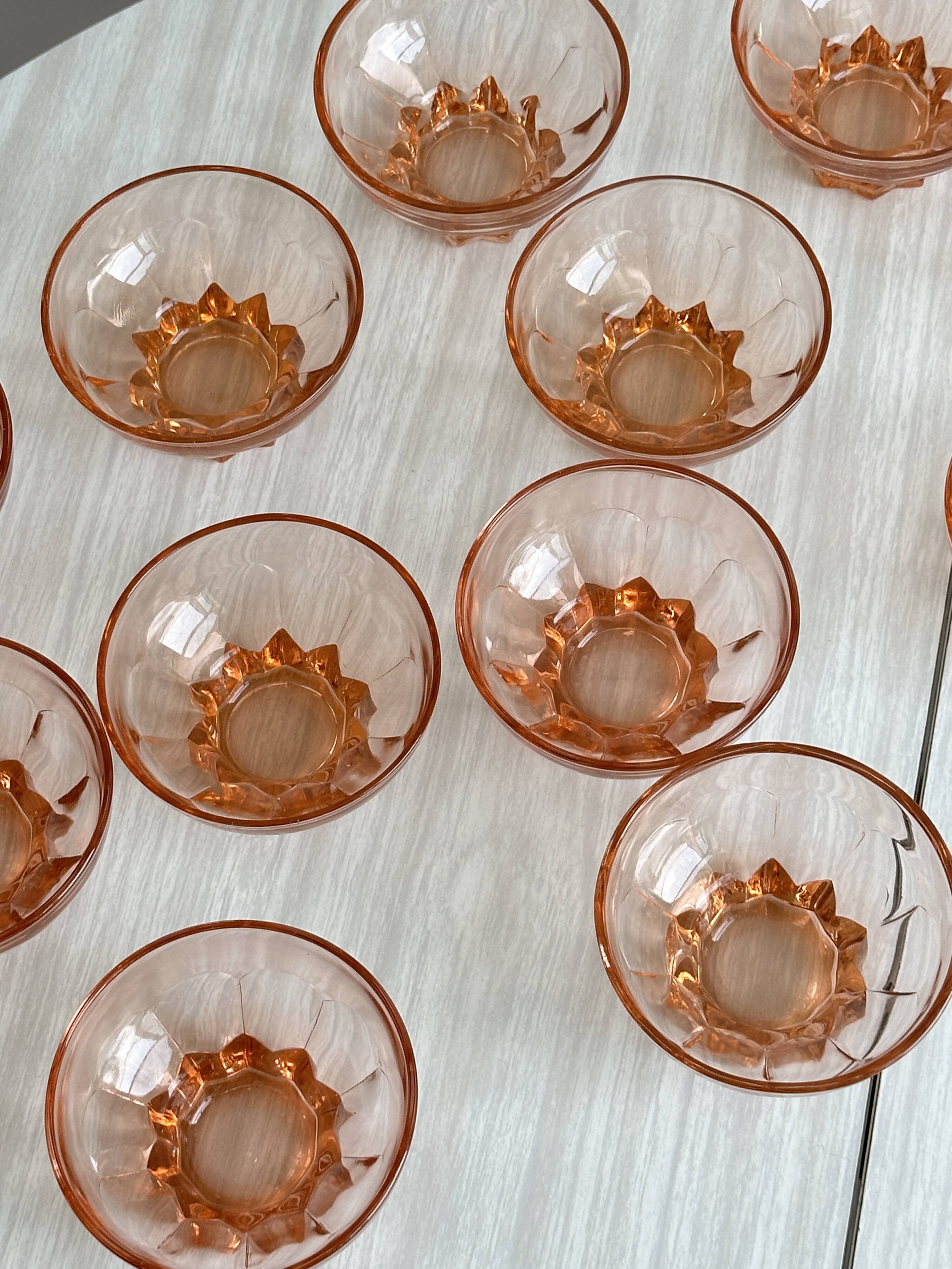 10 translucent pink bowls, small colored glass ramekin