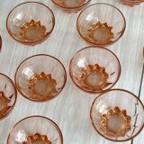 10 translucent pink bowls, small colored glass ramekin