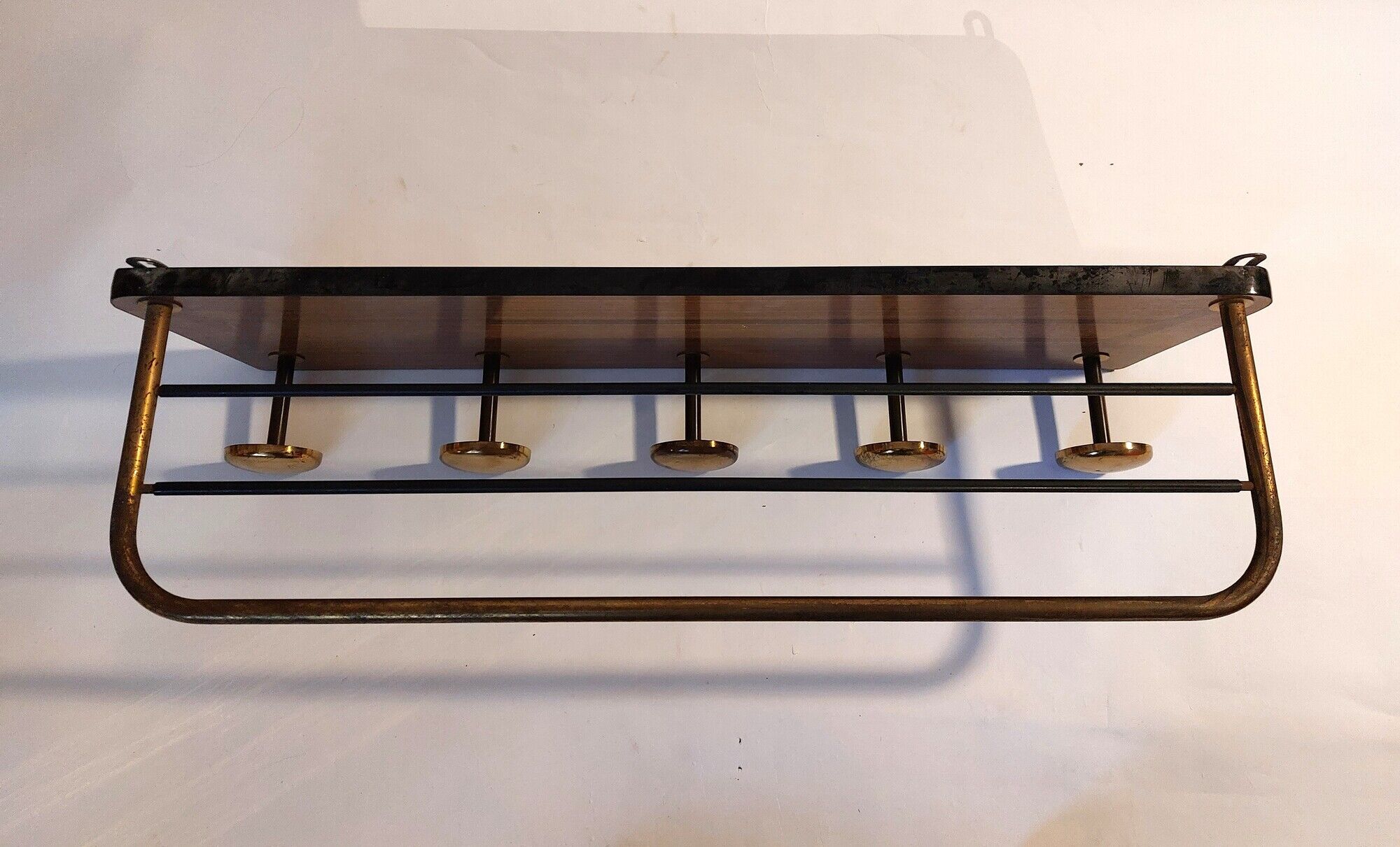 Wall coat rack gilded brass and formica 1960 vintage