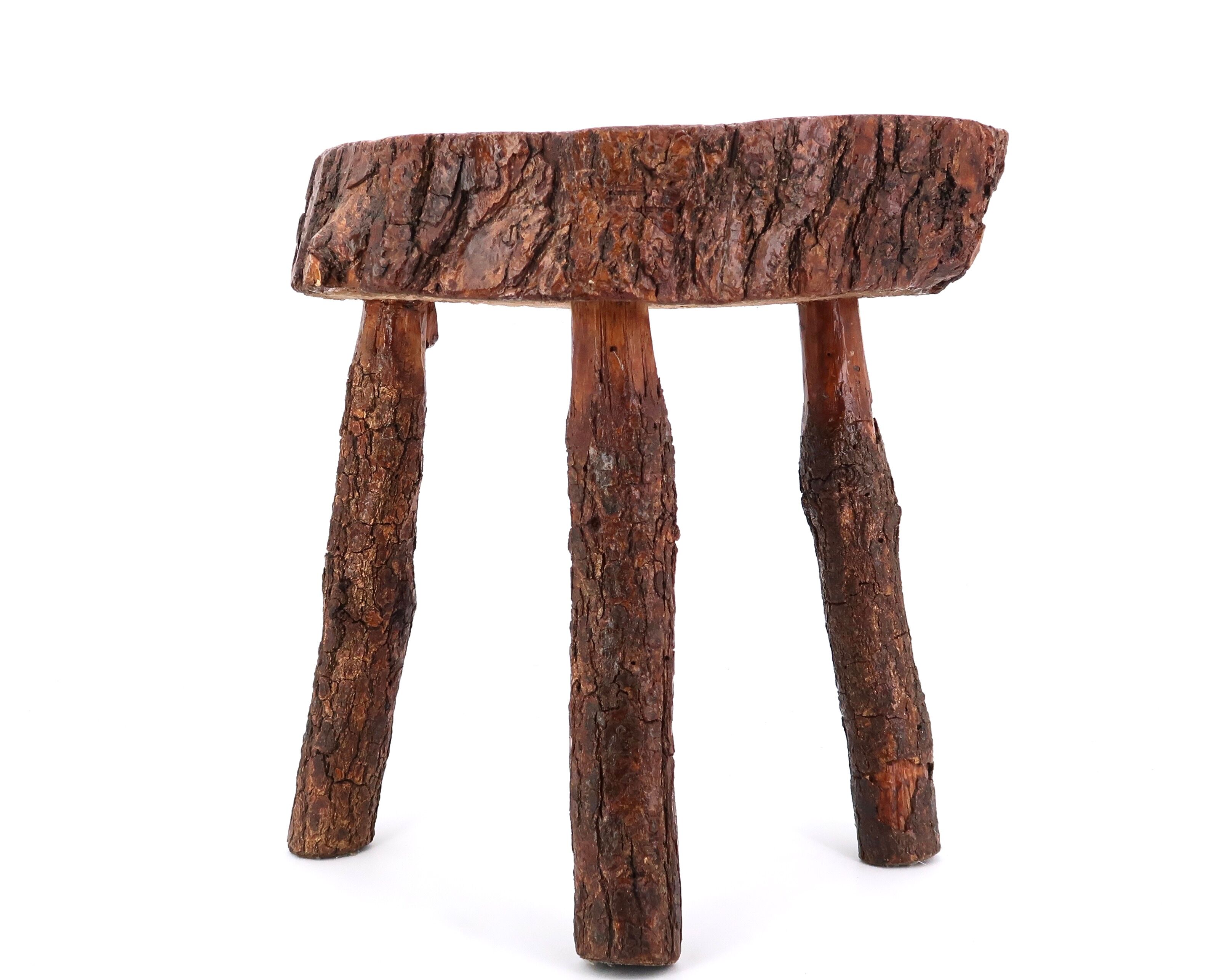 Tabouret tripode en bois avec écorce, années 50
