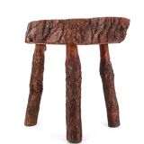 Wooden tripod stool with bark, 1950s