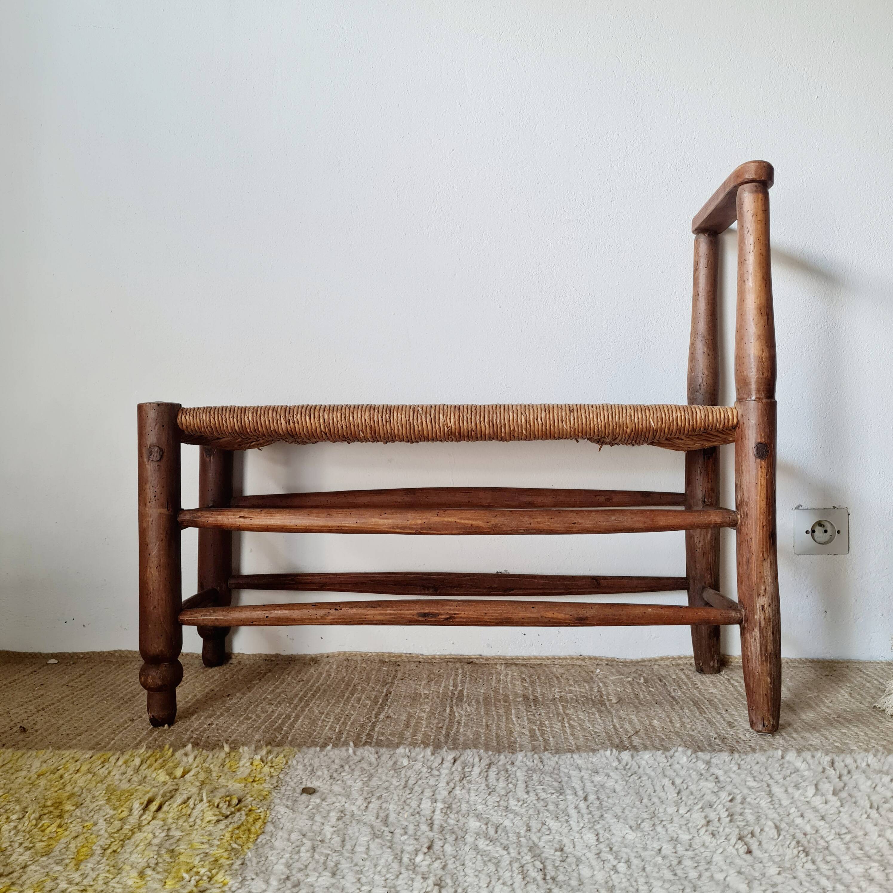 Turned wooden bench and straw - 1950s