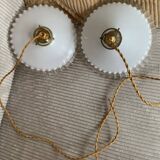 Old pairs of vintage white opaline pendant lights