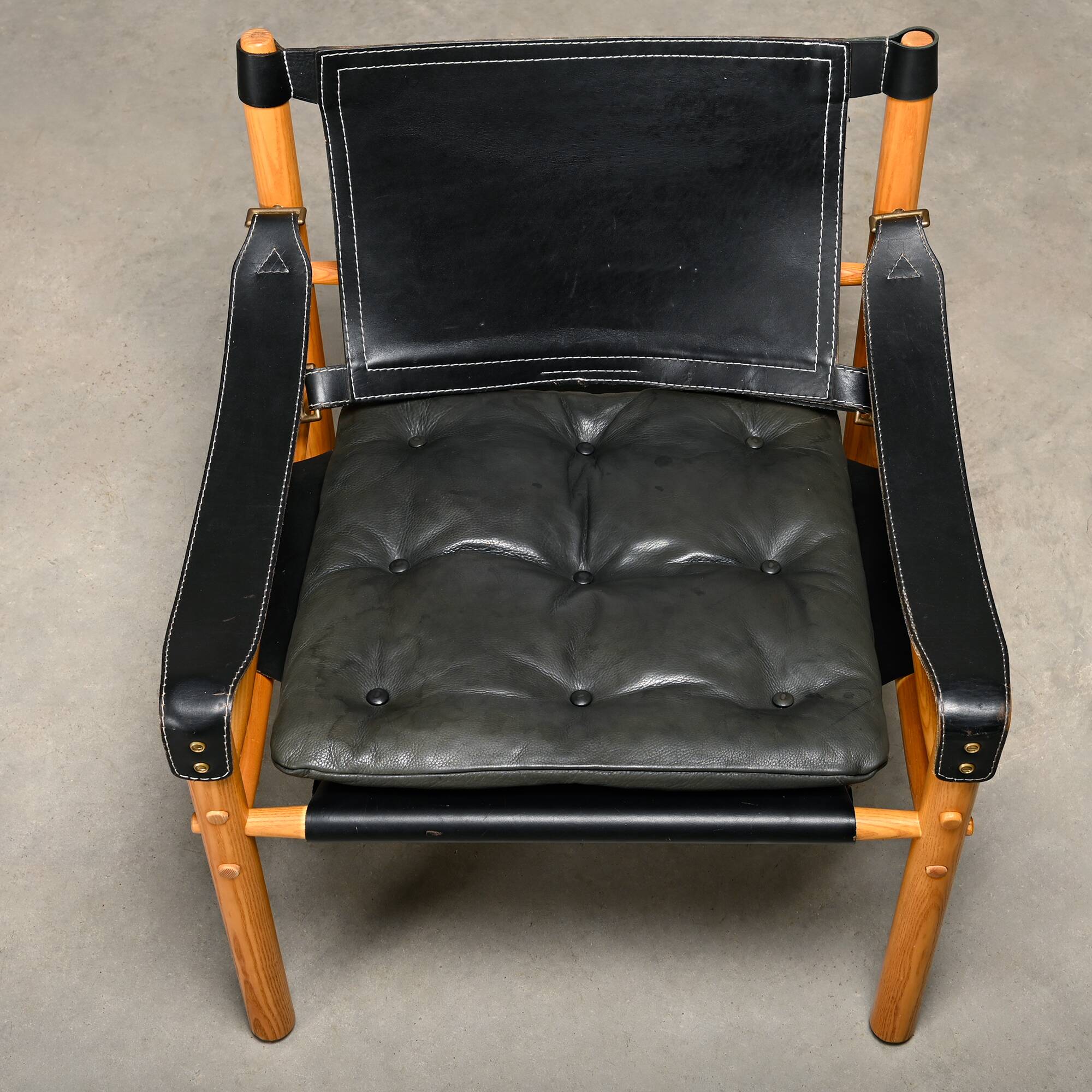 Arne Norell Sirocco Safari Lounge Chairs in Black Leather and Ash, Sweden