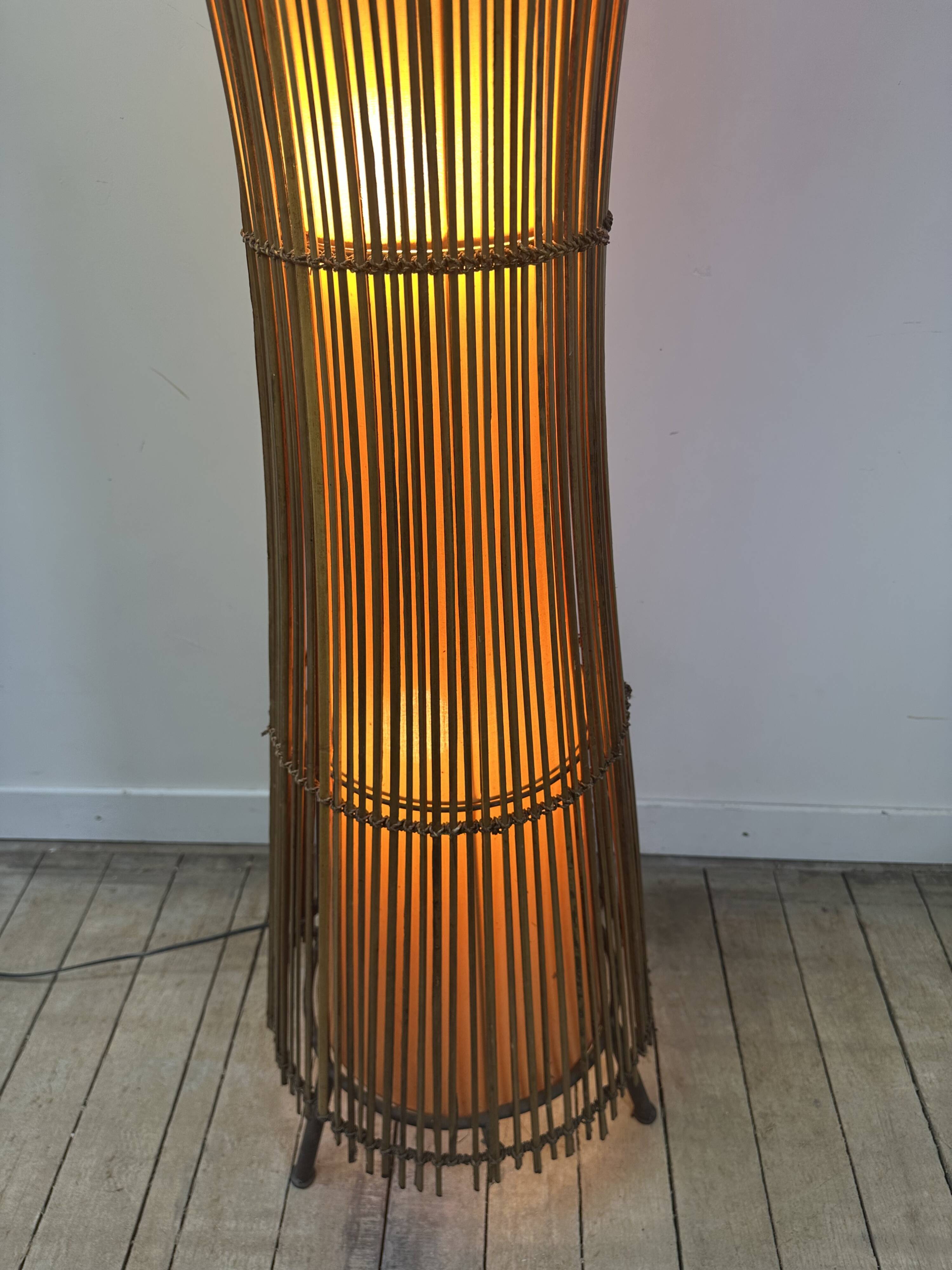 Kobe floor lamp metal and rattan 1990s Ht 170 cm