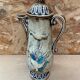 Antique teapot shaped pitcher ceramic brown beige vintage ducks decor