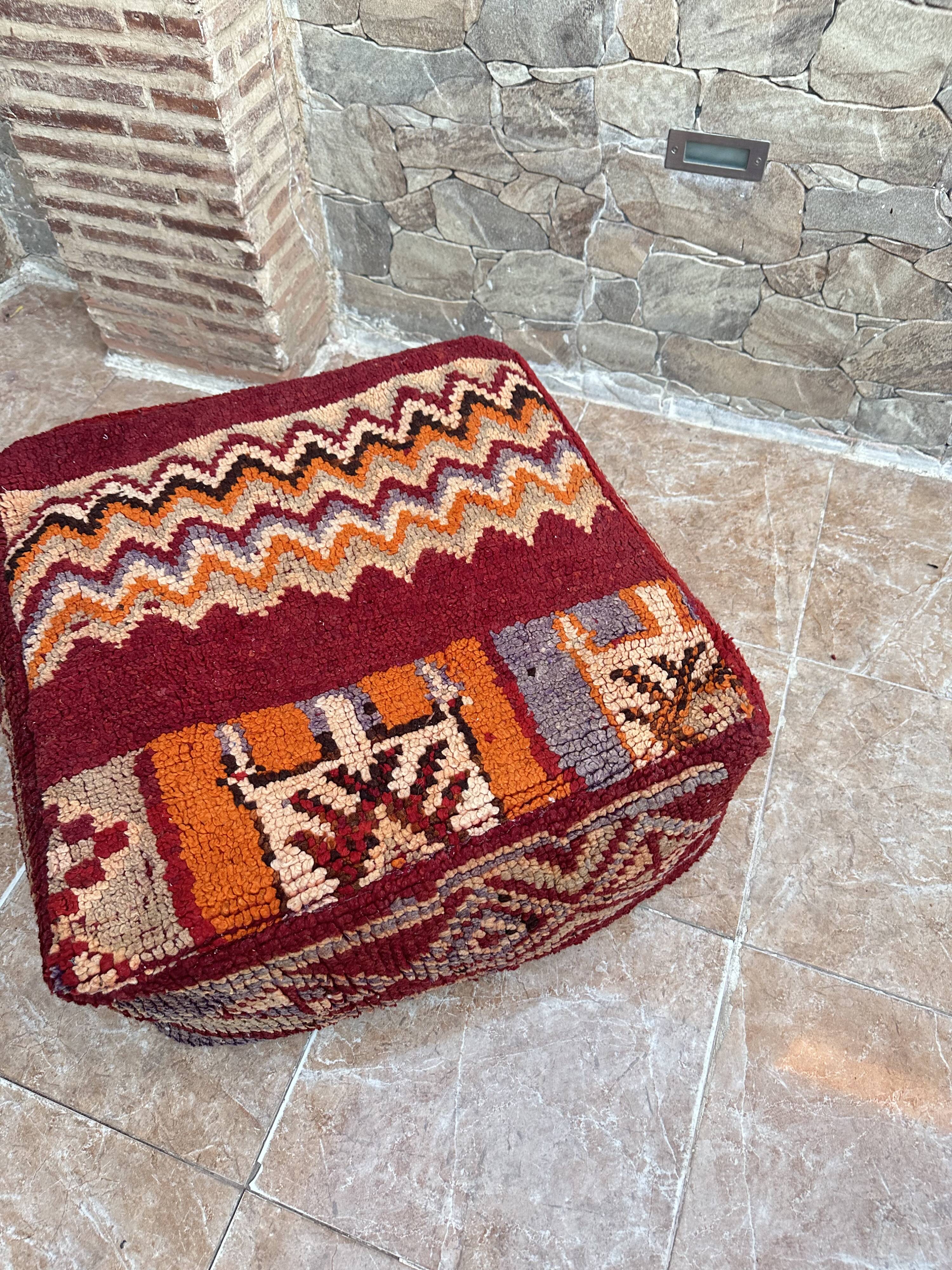 Handmade Berber Kilim pouf, floor cushion