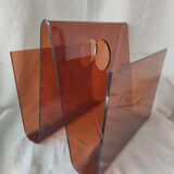 Translucent mahogany plexiglass magazine rack from the 70s
