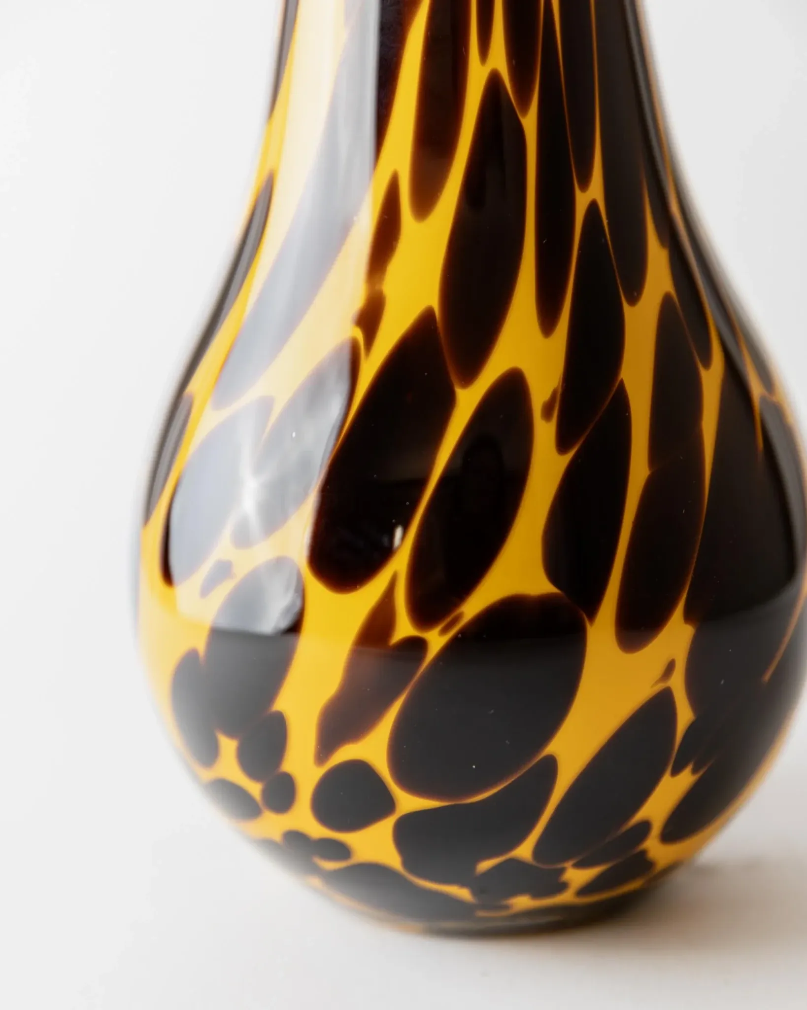 Vintage Murano glass vase from the 1990s, yellow art glass with black spots, postmodern Italian design.