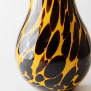 Vintage Murano glass vase from the 1990s, yellow art glass with black spots, postmodern Italian design.