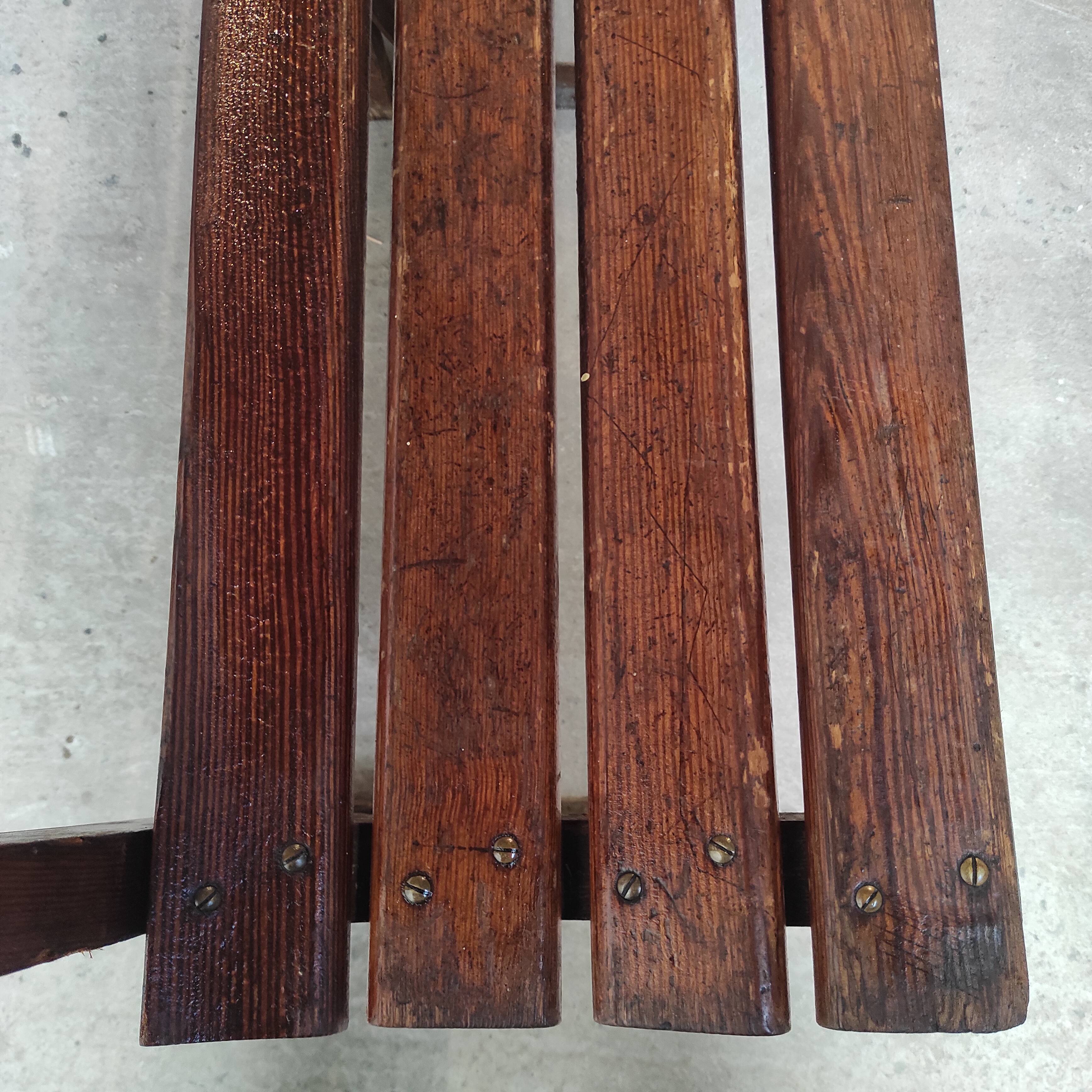 Long Wooden Church Pew | Antique Bench with Cast Iron Details | Seating