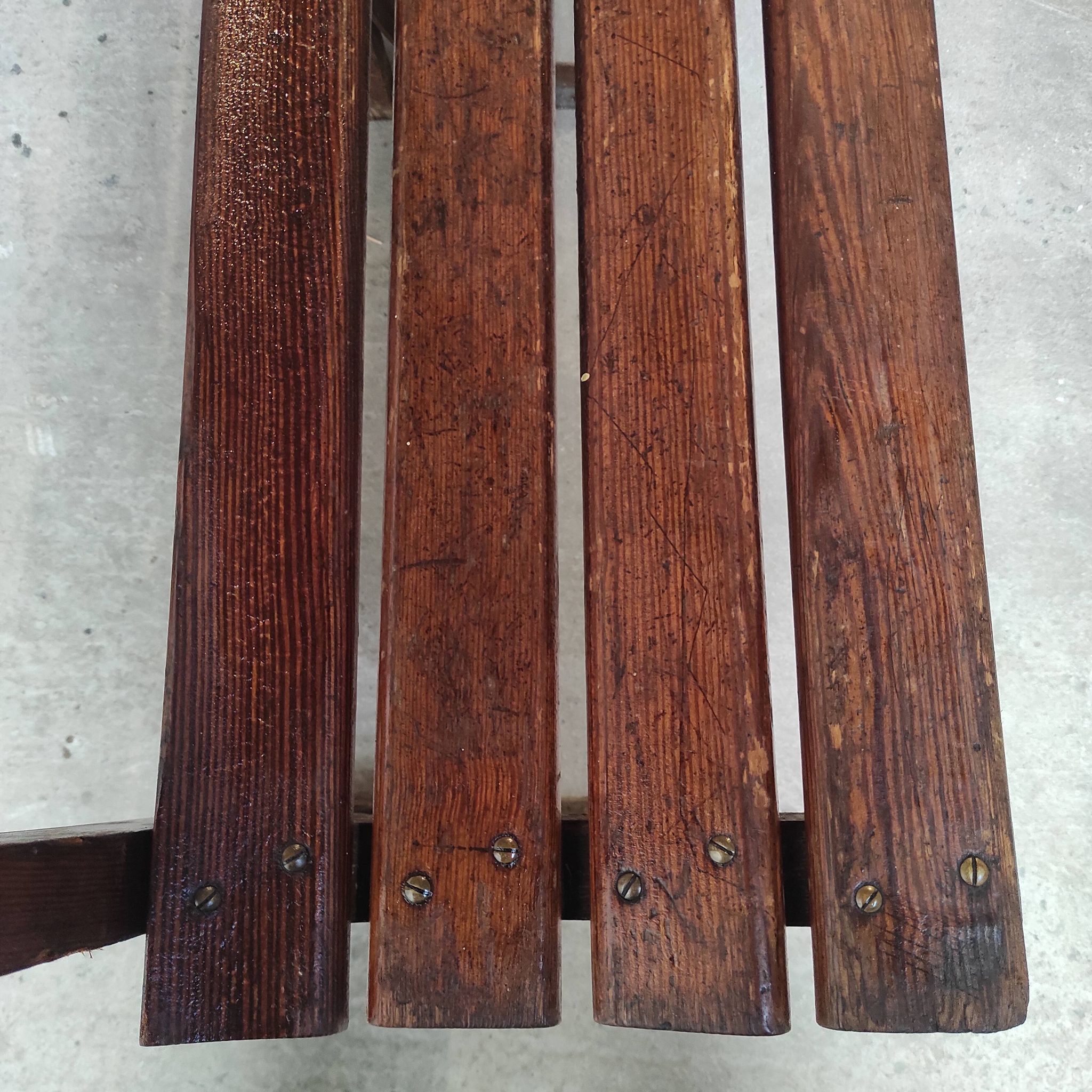 Long Wooden Church Pew | Antique Bench with Cast Iron Details | Seating
