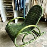 Children's rocking chair in woven wicker and green rattan