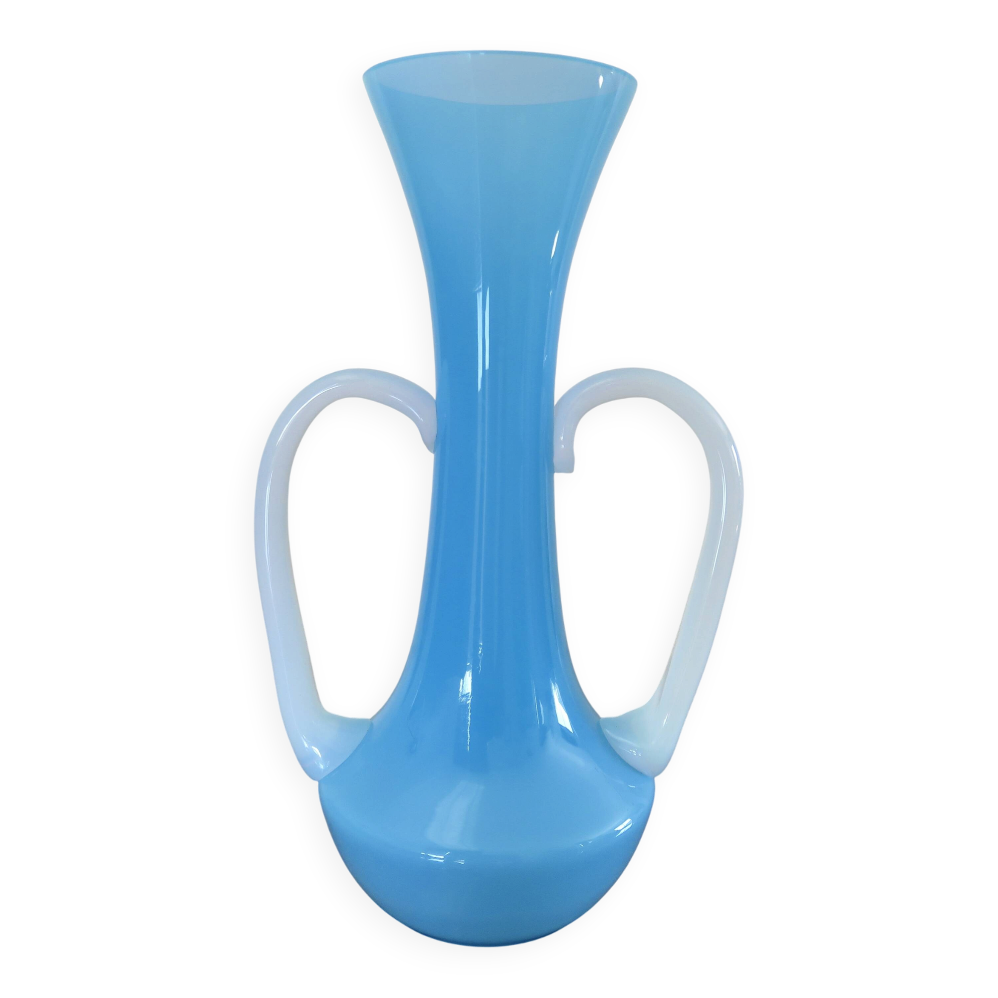 Blue opaline and opalescent glass soliflore vase, 1960s-70s.