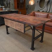 factory workbench in cast iron and wood 1930 with 9 drawers