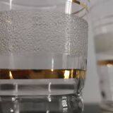 Set of 5 water glasses and 5 aperitif glasses with granite decorations and gold edging from the 1950s