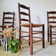 Set of 3 wooden and straw chairs - brutalist look