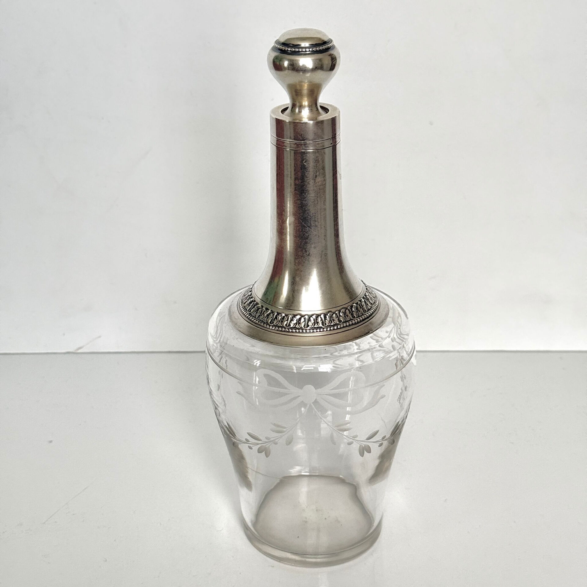 Antique Crystal and Solid Silver Carafe – Ribbon & Garland Decoration