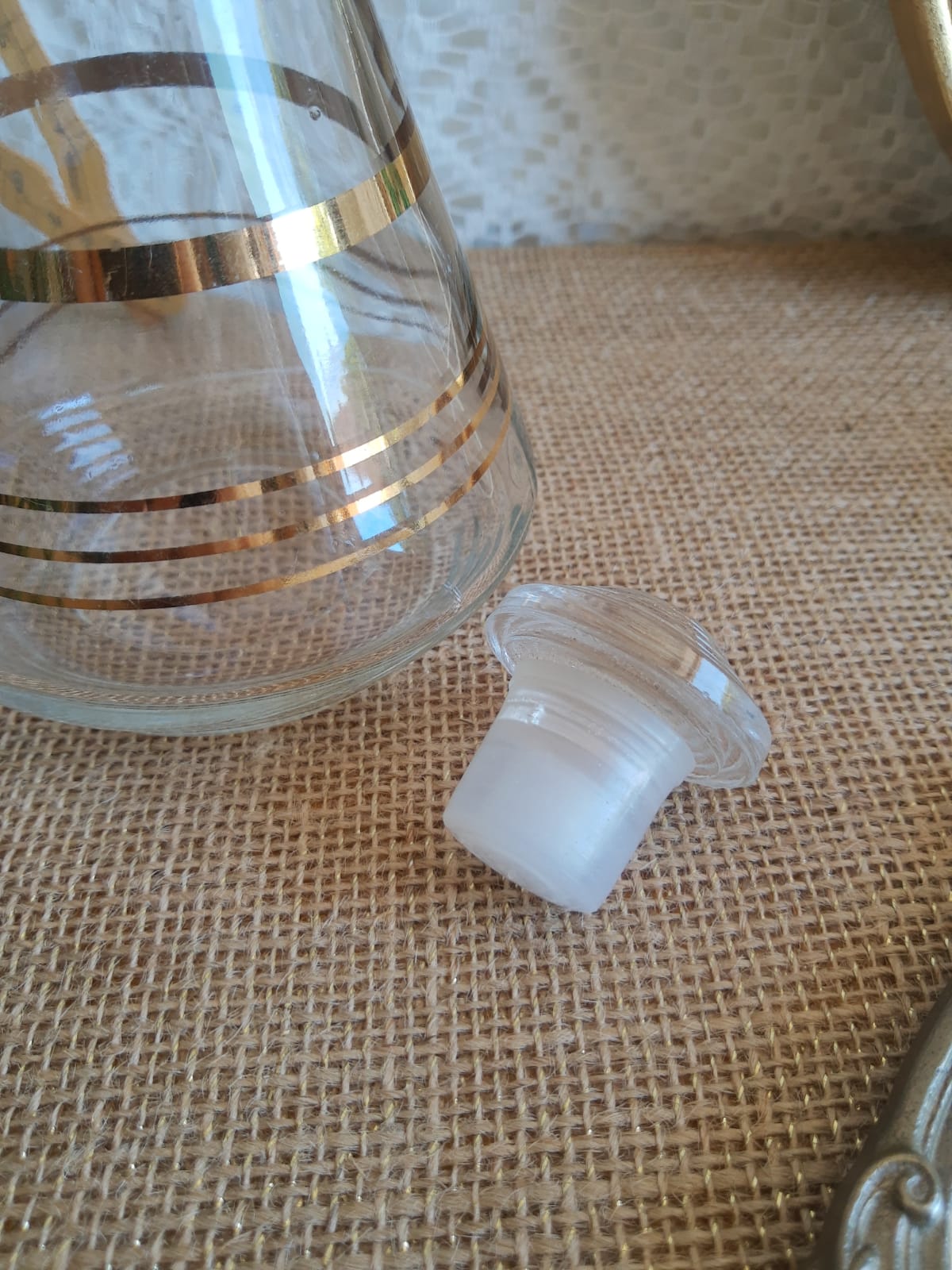 Luxhem glass carafe with vintage gold trim