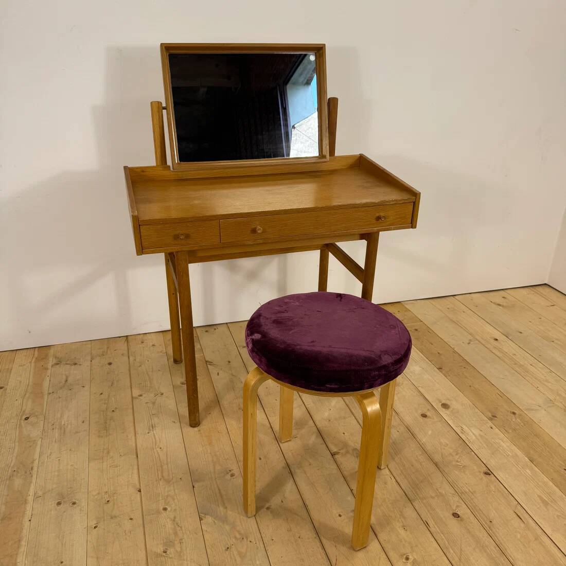 Table de maquillage en teck avec miroir, Danemark 1960