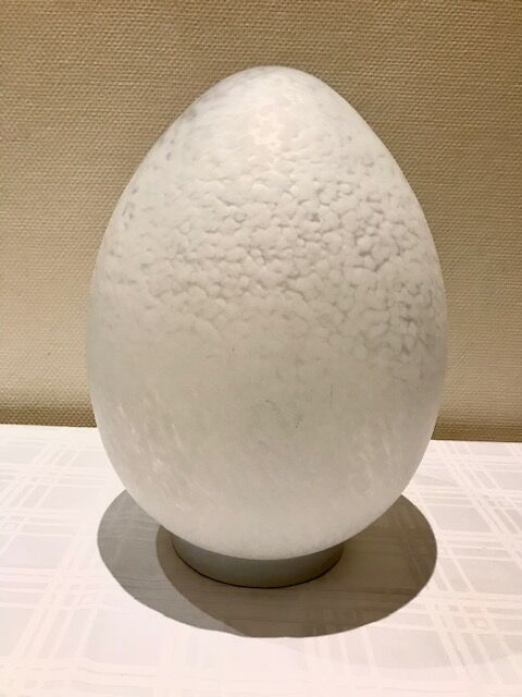 Egg lamp speckled white glass