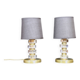 Pair of brass & lucite bedside lamps, France, Mid-Century