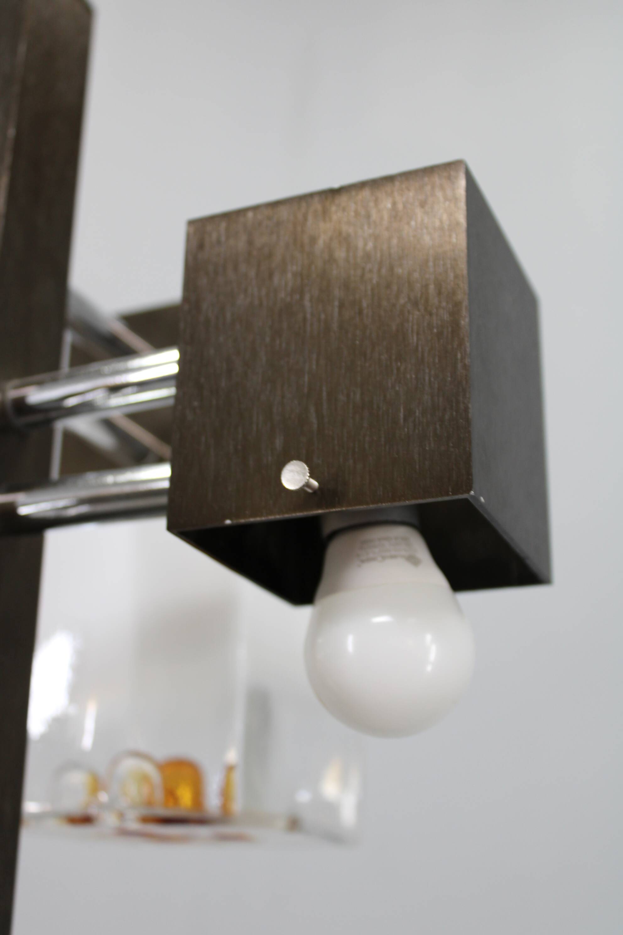 1970s Italian chandelier with Murano glass shades and anodized metal frame