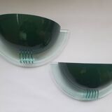 Pair of half-moon wall lights in green metal and plexiglass, 1980s