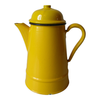 Ancienne cafetière émaillée jaune Made in Poland déco cuisine campagne ferme