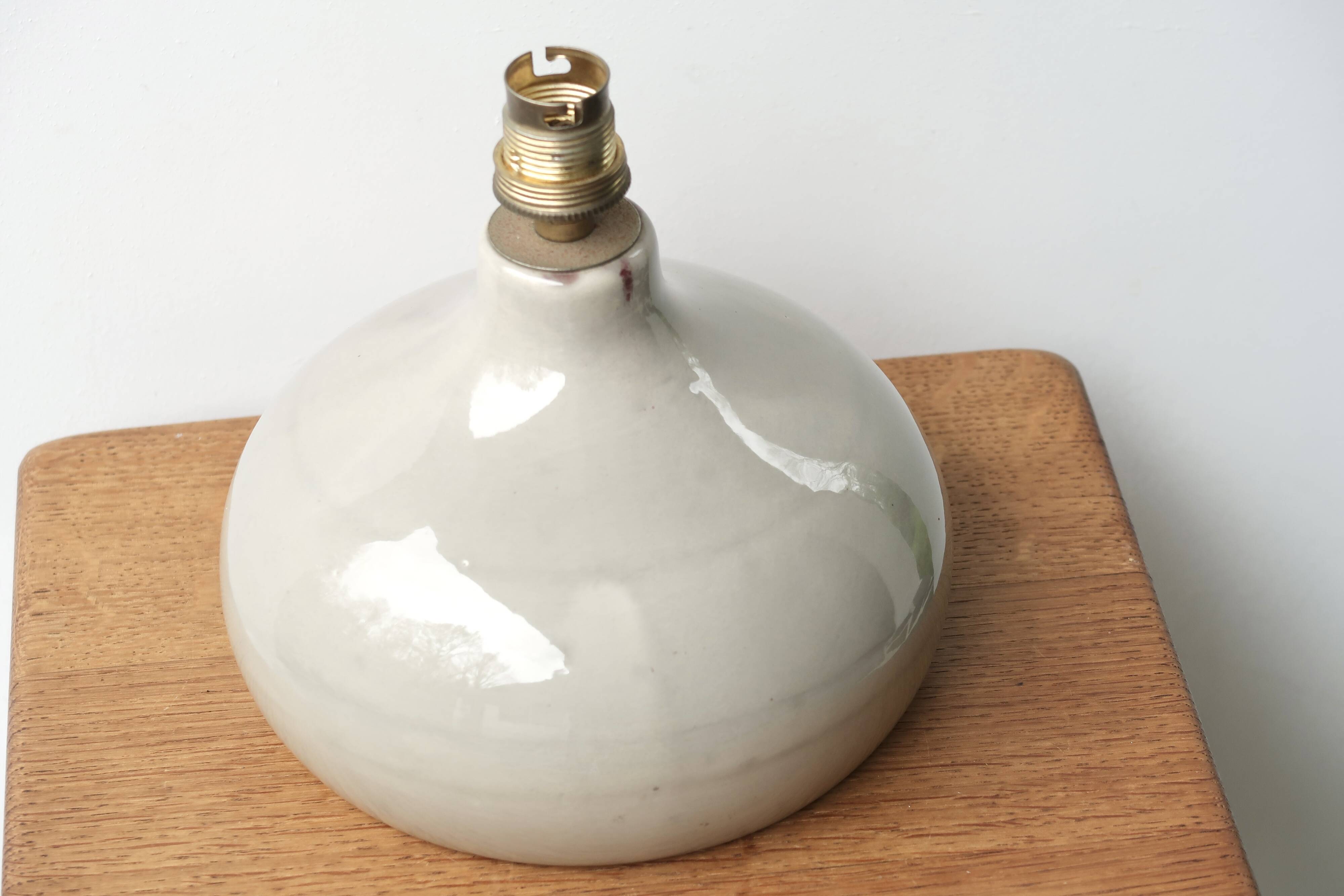 Gray ceramic lamp, raffia lampshade, 1960s