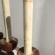 Series of 4 old large wooden candlesticks/brutalist