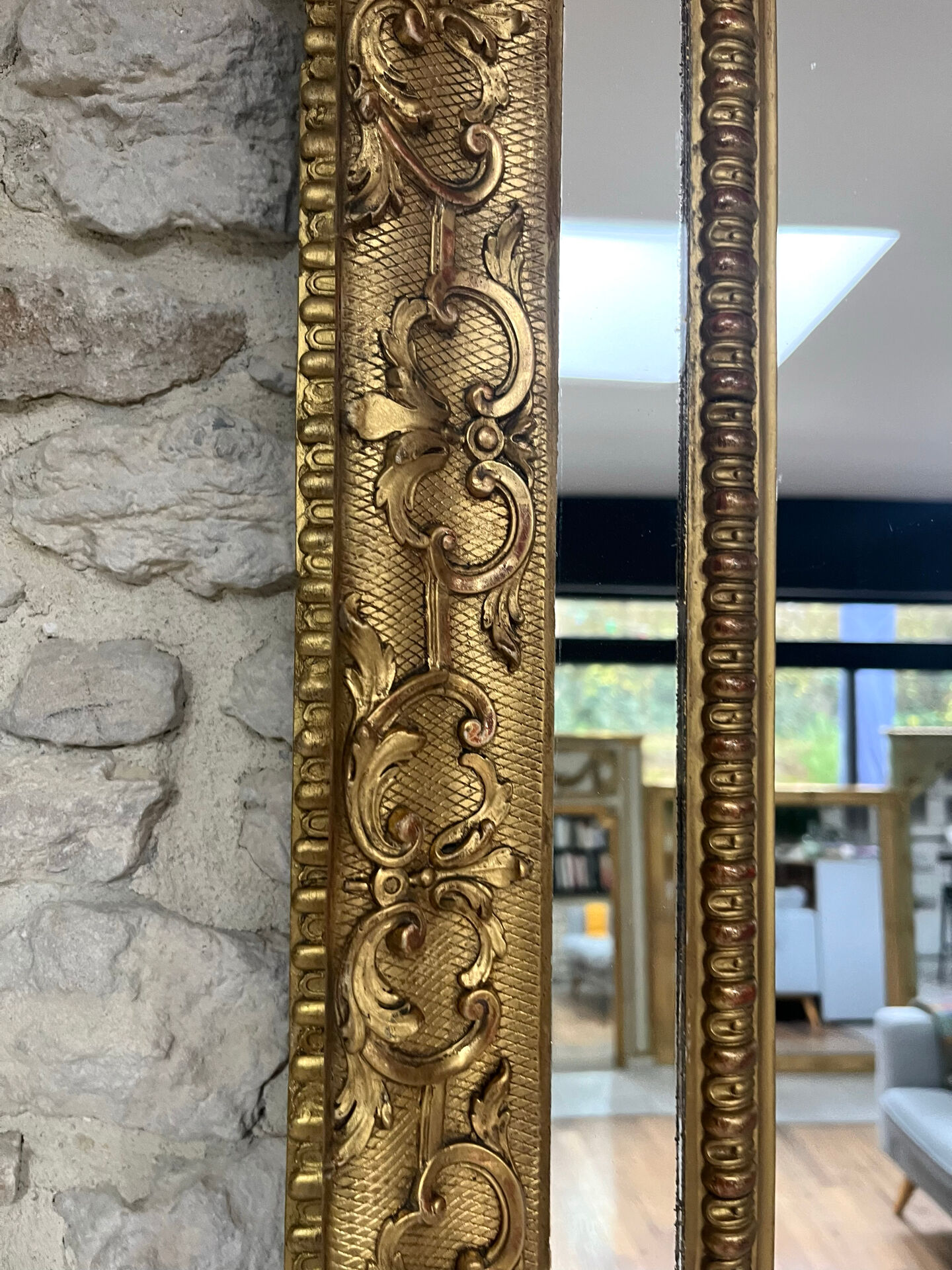 Mirror 244.5/142.5cm Louis XIV with mercury glass, gold leaf.