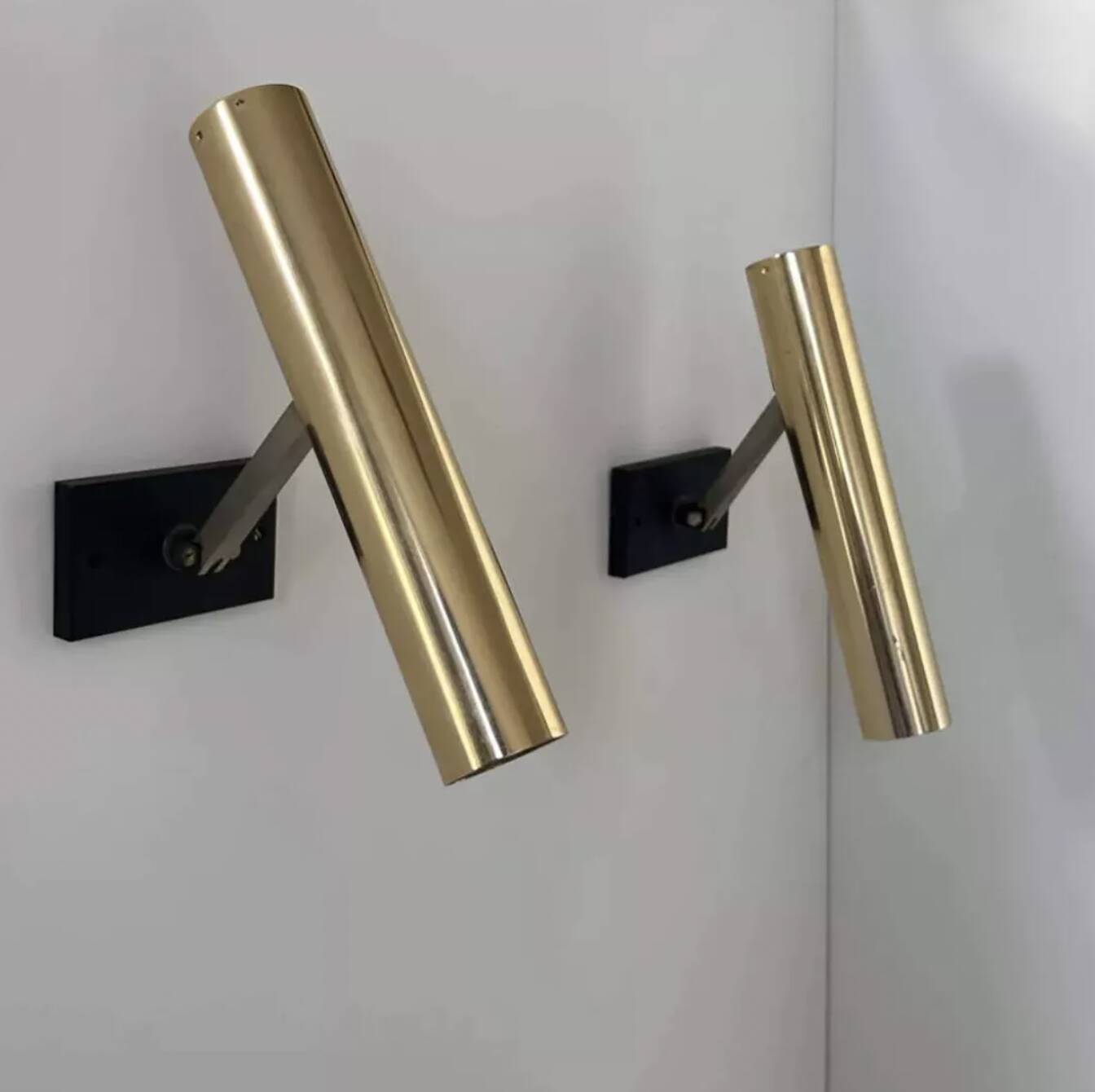 Pair of vintage modernist brass wall lights, France 1970s