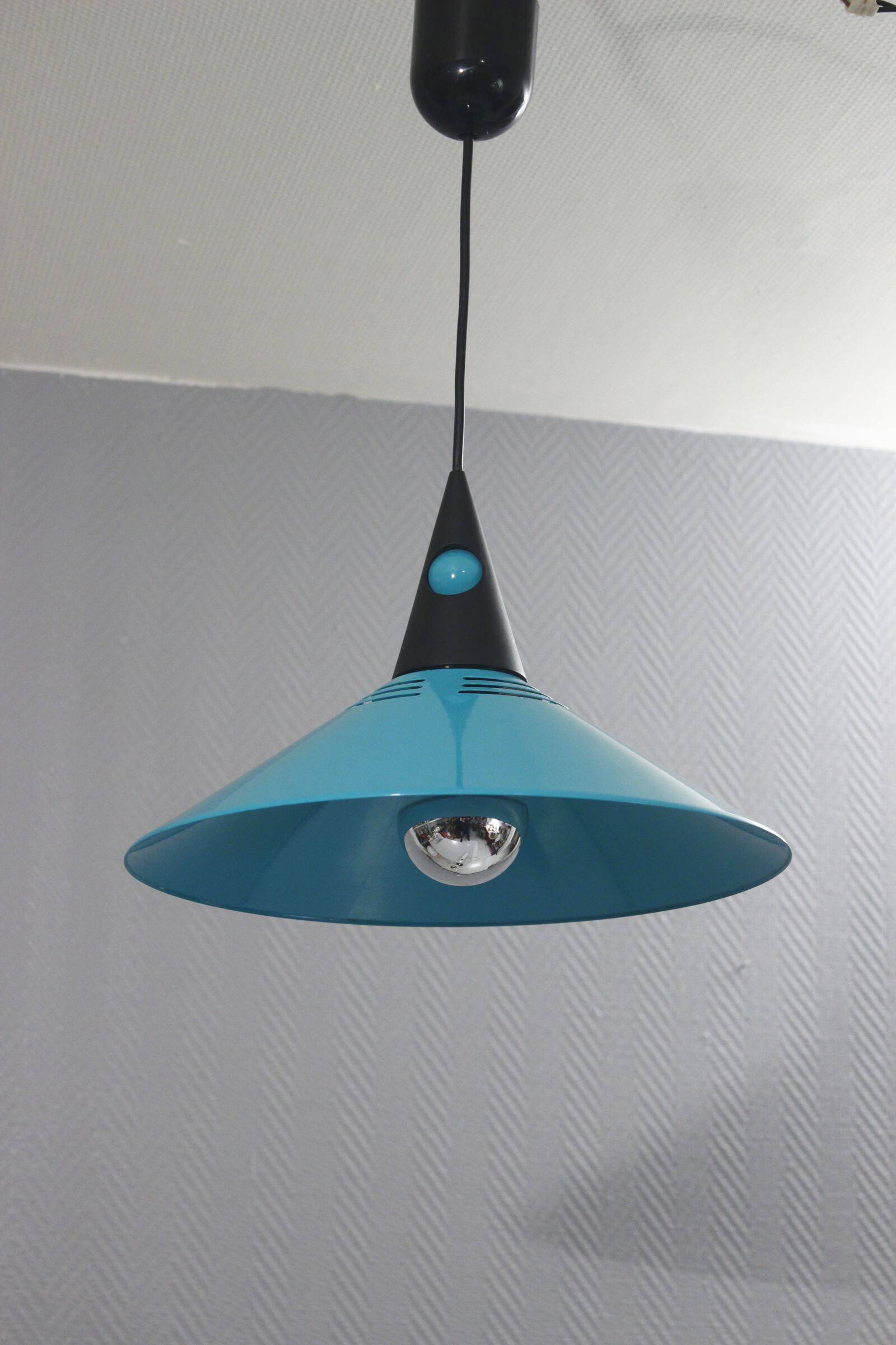 Post-modern suspension lamp Memphis metal & plastic design Brilliant 1980s