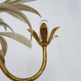 Lustre vintage 3 feux en métal blanc et doré vieilli, feuilles de palmier