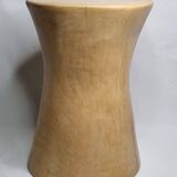 Brutalist monoxyle stool in solid mango wood, hourglass shape, 44 cm