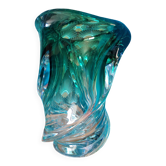 Monumental twisted emerald green crystal vase signed Val Saint Lambert.