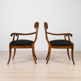 Pair of Biedermeier Armchairs, Germany, 19th Century, Walnut, French Polish