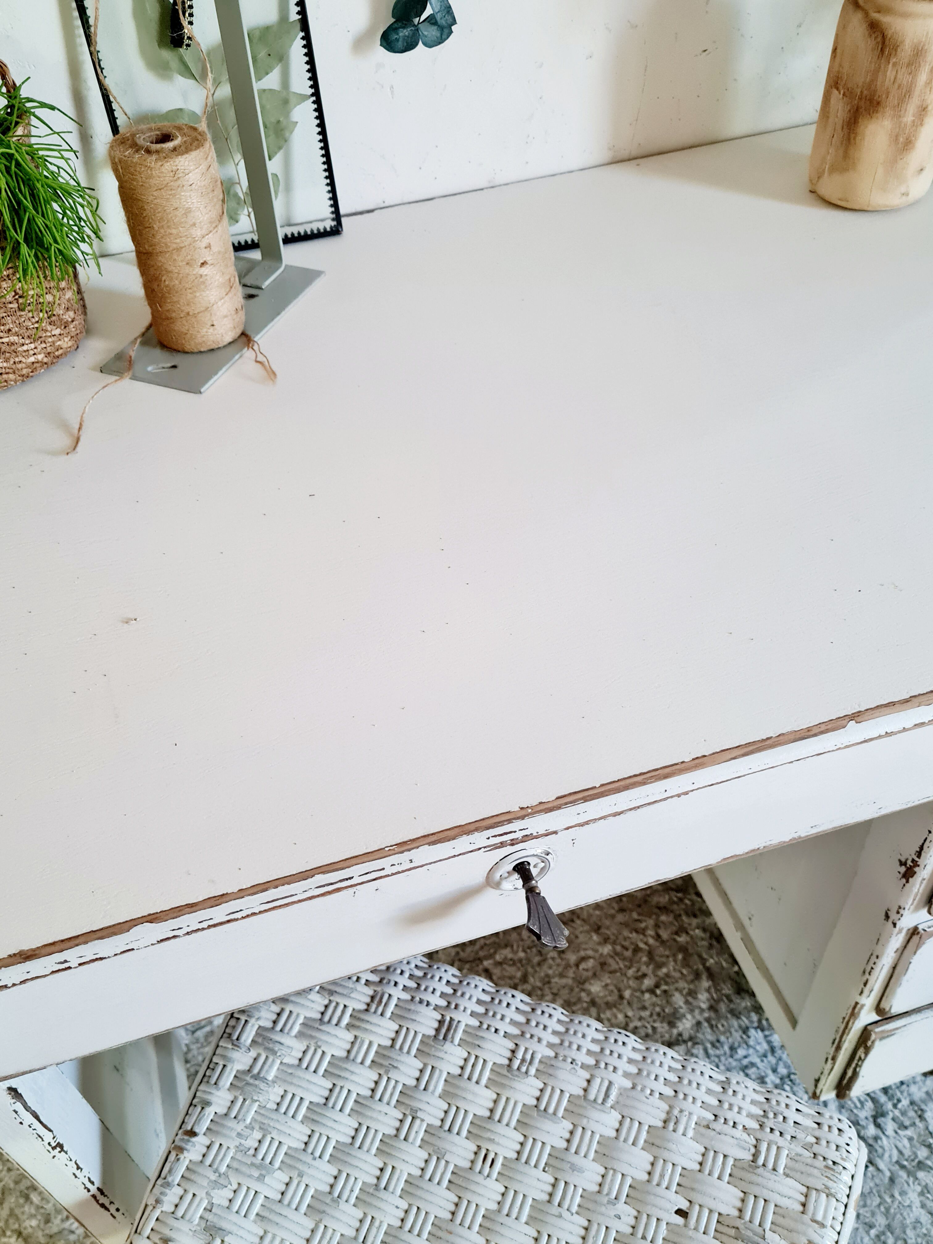 Retro white oak desk patinated foot compass