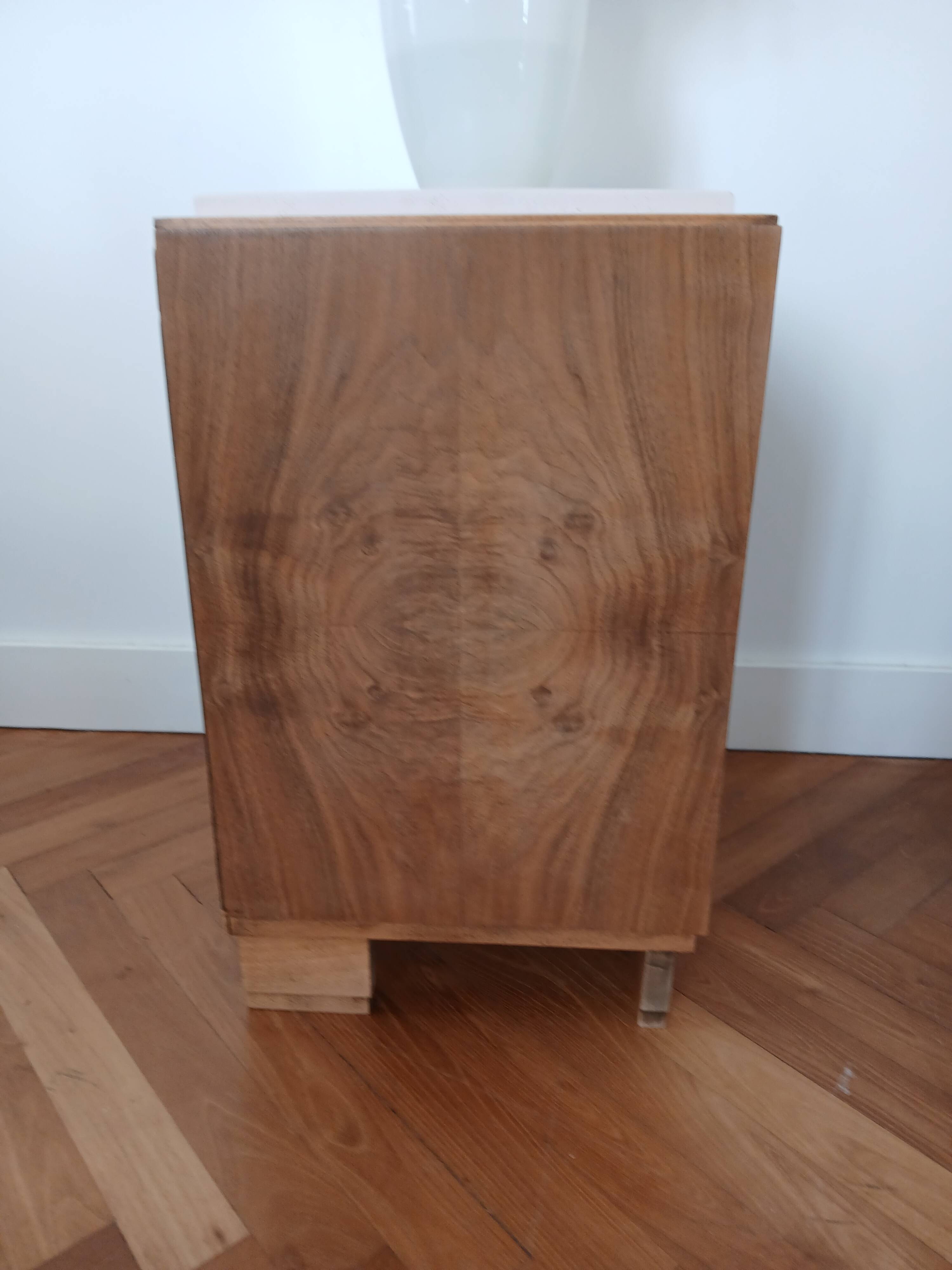 Table de chevet vintage rose marqueterie chêne