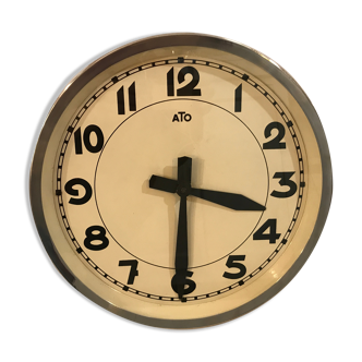 Functional industrial clock ATO polished aluminum 34 cm station pendulum Brillié 1940