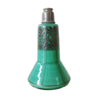 Vase en verre doublé turquoise peint à la main